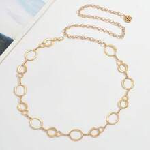 Metal Chain Decor Waist Belt For Women, Minimalist Versatile Waist Chain Accessory For Dresses, Hollow Circle Design Fall, Autumn, Halloween