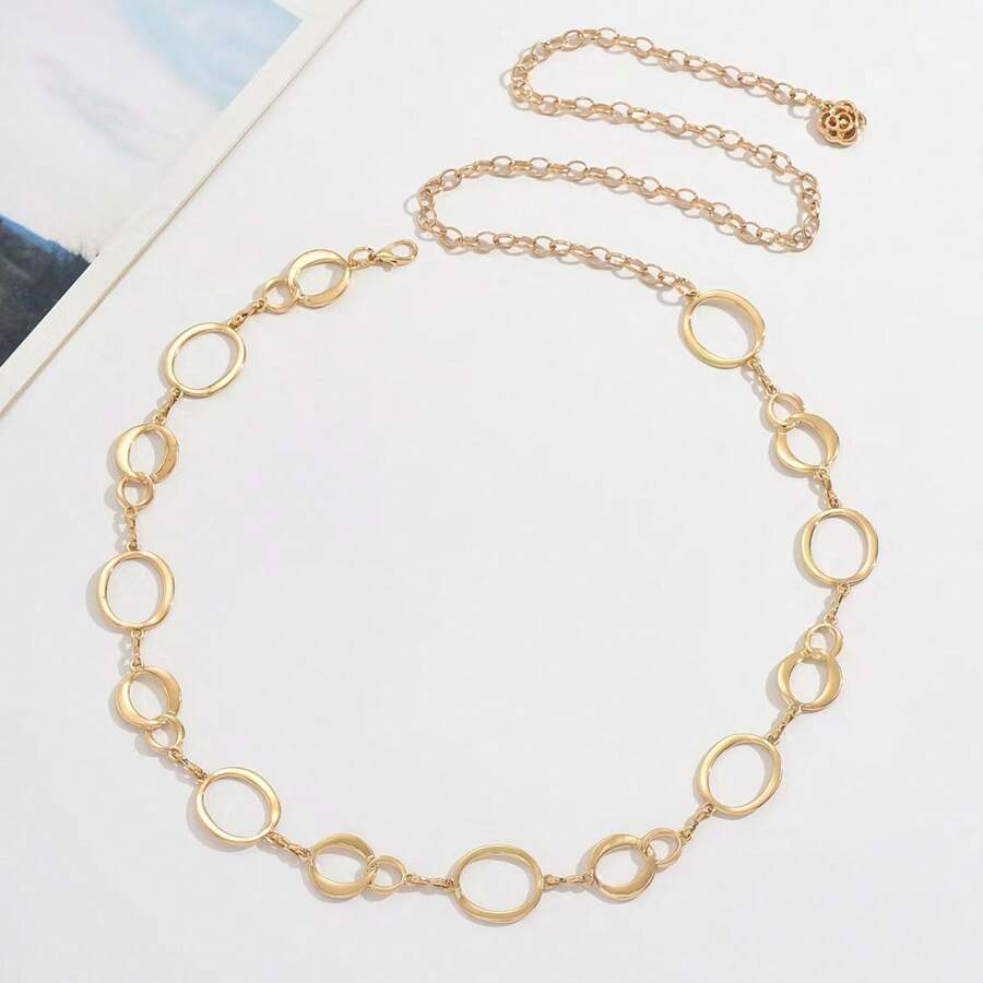 Metal Chain Decor Waist Belt For Women, Minimalist Versatile Waist Chain Accessory For Dresses, Hollow Circle Design Fall, Autumn, Halloween