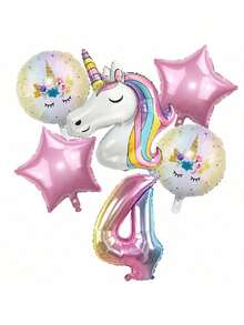 6 قطع بالونات فويل بأرقام من 0 إلى 9 بطول 32 بوصة بتدرج لوني، طقم 6 قطع بتصميم وحيد القرن لديكورات حفلة عيد الميلاد بموضوع وحيد القرن