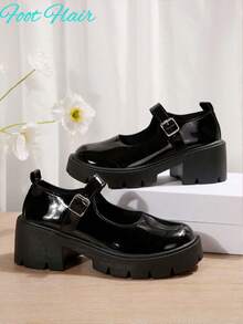 Foot Flair Women Mary Jane Platform Thick Block Heel Work, Wedding, Ankle Strap Y2K Goth Lolita Oxford Comfortable School Uniform Dress Shoes, Size Runs Small - Order One Size Up