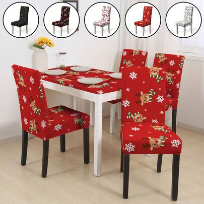 1/2/4/6 件圣诞印花弹力椅套，适用于家庭、酒店、餐厅、餐椅椅套，所有季节圣诞装饰圣诞装饰圣诞装饰