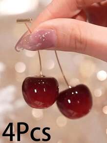 1/2/3/4/5/6件装个性化水果造型耳环，可爱简约女士耳环，精美礼物 - 紅色 - 查看 15