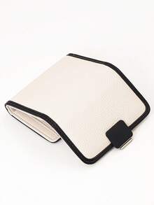 女士短款三折撞色薄边钱包 1 件 PU 柔软多功能学生钱包大容量卡夹小巧轻便礼盒包装适合作为女士节日礼物钱包迷你钱包钱包可爱钱包小钱包