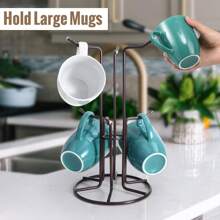 Mug Holder For Large Cups, Mug Tree For Counter With 6 Hooks, Metal Coffee Mug Stand For Easy Pick, Place And Display, Coffee Bar Accessories And Decor, Free Standing Mug Rack, Brown,11286415