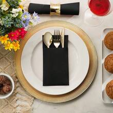 24pcs Disposable Napkins With Cutlery Pockets, Black Napkins Suitable For Weddings, Dinners Or Parties, Built-In Silverware Pockets, Pre-Folded - متعدد الألوان - مشاهدة 9