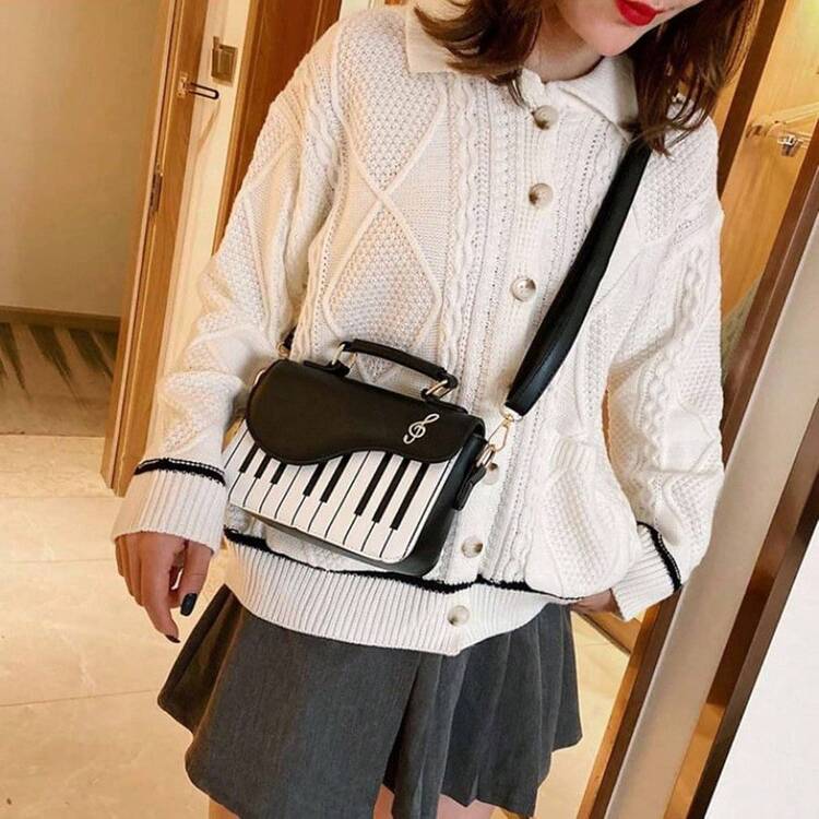 Zeph Hosea Women Piano Pattern Music Note Top Handle Satchel Mini Size Crossbody Tote Bag Purse - 粉色 - 查看 3