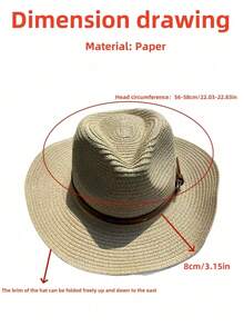 Sombrero de playa para mujer, sombrero de paja de estilo vaquero occidental, sombrero de paja de estilo de playa de verano con cordón, diseño plegable, sombrero bohemio fácil de viajar con protección UV, sombrero de sol, sombrero de playa, verano - Multicolor - Ver 4