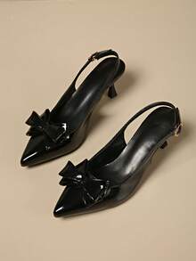 法式经典国风优雅飘逸绑带仙女蝴蝶结高端凉鞋，时尚春夏凉鞋，新款Diva仙女尖头高跟鞋，蝴蝶结装饰通勤温柔凉鞋，新款夏季百搭包头凉鞋搭配连衣裙 - 黑色 - 查看 8