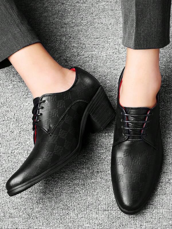 Lace-Up Pointed Toe Chunky Heel Shoes, Suitable For Sports, Business And Casual Wear