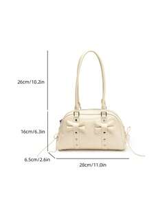 女士复古保龄球包，PU皮革材质，简约纯色手提包，多功能单肩斜挎包，适合工作、通勤、约会、派对等场合，时尚女士波士顿包