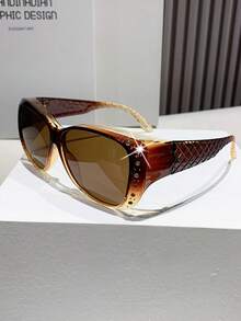 时尚女士超大方形镜框环绕式眼镜，适合驾驶 - 黑色 - 查看 2