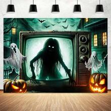 1pc-Halloween Horror Photo Backdrop - Terrifying Skeleton Zombie & Ghost Graveyard Scene, Heavy Duty Polyester Fabric For Photography Booth, Spooky Party Decor, Indoor Outdoor Haunted Wall Display