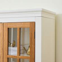 71.2'' Freestanding Pantry Cabinet With Glass Door, Farmhouse Display Cabinets With Adjustable Shelevs, Curio Cabinet With Lattice Window For Hallways, Livingroom Kitchen & Office, White & Brown RR