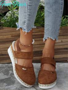 Dép quai hậu hở mũi đế vải lanh đàn hồi cỡ lớn Foot Flair dành cho nữ, phong cách Bohemian Beach, thoải mái cho mùa hè, màu nâu - màu nâu - Xem 4