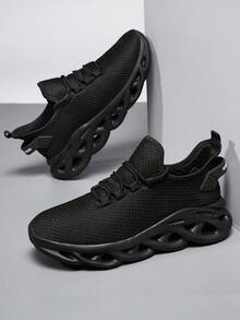 Women's ​ Black Wave Sole Knit Sneakers - Everyday Comfort Support For Urban Walk, Year-Round Breathable Minimalist Wear​ - 黑色 - 查看 5
