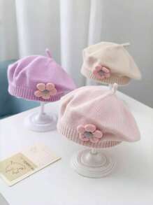 1pc Unisex Baby Candy Color Knitted Beret Hat, Children's Fashionable Casual Beanie, Artist Cap