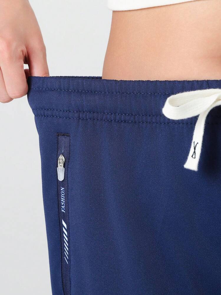 女士宽松慢跑裤 - 透气运动休闲裤，适合健身和街头穿着 - 藍色 - 查看 6