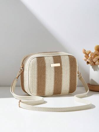 Fashionable Woven Handbag Women's Shoulder Bag Crossbody Bag Small Square Bag Multi-Color, Woven Bag, Straw Bag , Beach ,Beach Bag