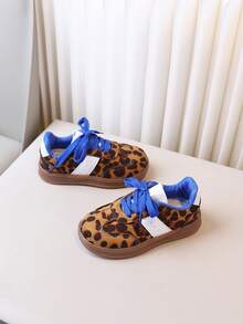 1 双男女款豹纹返校儿童舒适休闲户外运动鞋，适合春秋季 - 棕色 - 查看 4