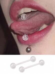 3/6件装透明黑白亚克力UV柔性舌钉，乳白色美甲多功能穿刺钉，时尚朋克极简风格，适合日常佩戴和派对，男女通用