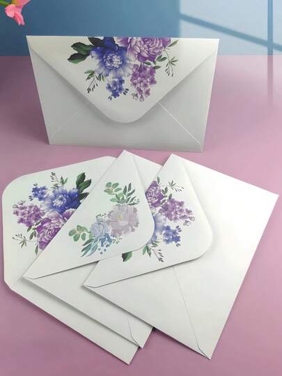 20/50 sobres elegantes y minimalistas de color blanco fresco con patrones de flores de peonía y lila, tarjetas de alta gama, postales, invitaciones de vuelta al colegio