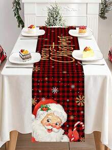 1pc Merry Christmas Table Runner, 35*180cm Polyester Table Runner With Retro Style Christmas Gnome Santa Claus Red Flower Christmas Ball Design, Suitable For Christmas Party Table Decoration, Happy New Year 2026, Christmas Decoration Supplies, Best Christmas Gift