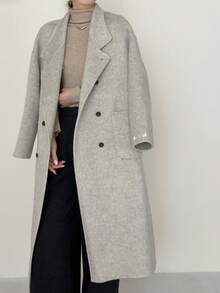 Women's Solid Color Lapel Casual Double-Faced Wool Coat, Autumn Winter. - High Asian Gray - View 2