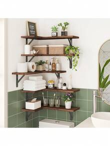 Corner Floating Shelves, Wall Mounted Corner Shelf Set Of 5, Rustic Wood Wall Shelves For Bathroom, Kitchen, Bedroom Or Living Room (Carbonized Black),Corner Floating Shelves, Rustic Wood Wall Shelves For Bathroom, Kitchen, Bedroom Or Living Room (Dark Carbonized Black) Bathroom Accessories - Black - View 8