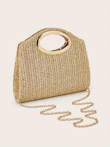 AIBBYDAR 卡其色时尚编织手提包，女士百搭单肩包，适合度假、海滩、商务通勤、休闲、简约等各种场合。 - 卡其色 - 查看 6