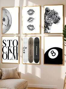 1 幅现代简约黑白艺术帆布海报，背景墙装饰挂画，独特的墙壁艺术装饰，适用于卧室客厅走廊装饰，无框 - 黑與白 - 查看 2