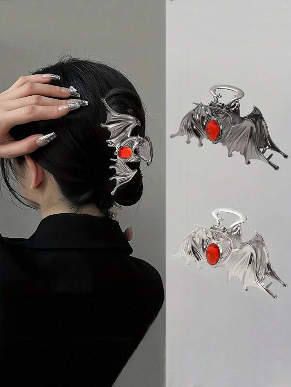 1 pièce Pince à cheveux avec incrustation de rubis, accessoire pour cheveux de style sombre. Accessoire de mode pour cheveux, pince à cheveux pour femmes, pince à mâchoire décontractée pour cheveux