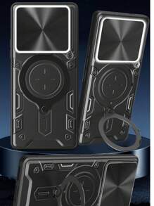 Infinix GT 20 Pro 5G 手机壳，带滑动摄像头盖和旋转环支架 - 黑色 - 查看 2