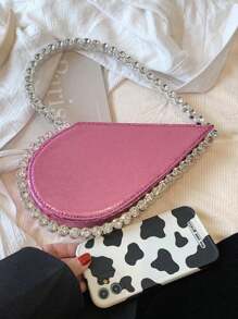 女士优雅心形晚宴包、迷你心形晚宴包、婚礼手拿包、女士优雅手提包，适合派对舞会优雅心形晚宴包、水钻装饰晚宴包、完美的手提包，适合派对和舞会的新奇礼物，适合新人与白领人士参加派对、舞会、婚礼