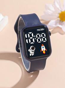 1pc Children/Student Fashionable Astronaut Design LED Electronic Watch With Date Display, Suitable For Everyday Use
