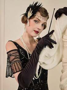 D EXCEED 1/4/6 件女士 1920 年代 Flapper Gatsby 配饰套装万圣节派对 Great Gatsby 女士复古时尚人造羽毛头带发饰新娘头饰表演舞台道具配饰