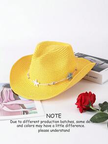 1pc Shell & Starfish Bohemian Straw Bow Panama Hat, Beach Holiday Sun Hat, All-Season Fashion Versatile Commuter Hat, Unisex - Straw Hat - View 6