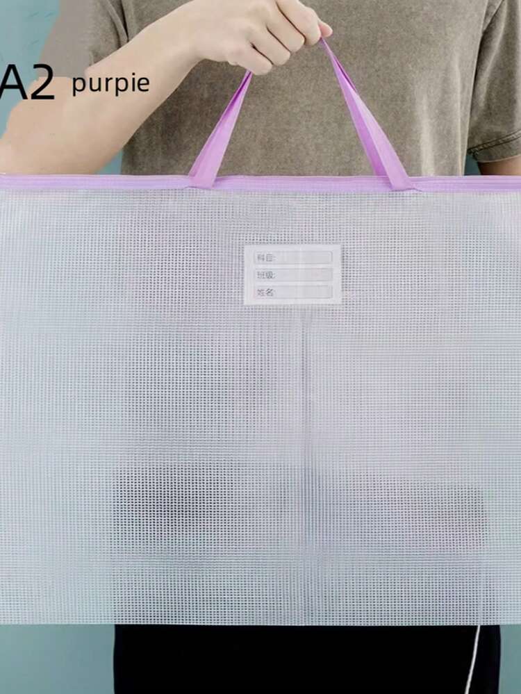 1pc Thick A2/A3/A4 Document Bag With Transparent Mesh, 2 Styles Of Mesh Grid Zipper Bag, Suitable For Student Exam Papers & Art Supplies Storage - Multicolor - View 8