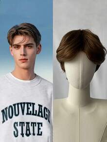 Perruque pour homme avec raie au milieu, coupe courte, perruque à clipser stylée, volumineuse et naturelle, facile à porter pour le cosplay - Multicolore - Voir 6