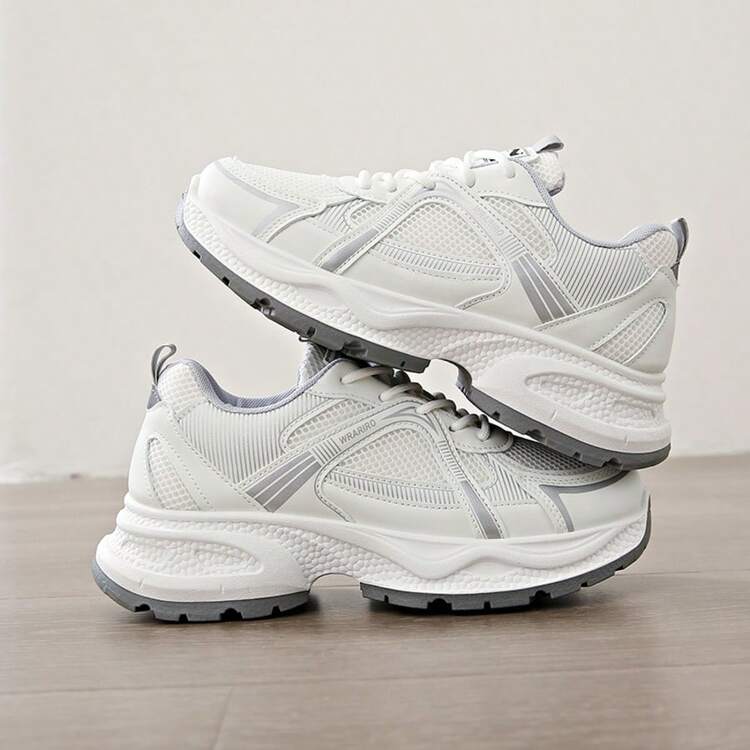 女士新款厚底运动鞋，轻便休闲鞋，小白鞋，网球鞋，百搭跑鞋，可爱时尚轻便厚底运动鞋 - 灰色 - 查看 3