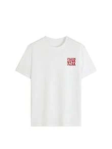 180g Faith Over Fear Christian Graphic-Shirt |   Women's Casual Vacation Bible Verse Tee |   Summer Round Neck Short Sleeve Top Summer-Shirt Women Casual Loose Top Letter Print Tee - 白3 - 查看 5