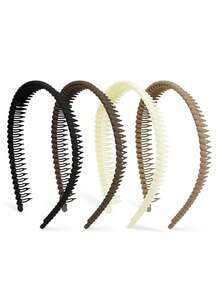 4 قطع شريط رأس للنساء لغسل الوجه مانع للانزلاق، شريط رأس بتصميم أسنان المشط، شريط رأس بتصميم موجي كاكسسوار شعر عصري