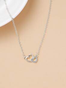 1 件时尚简约双心镂空项链，适合日常佩戴，也可作为约会礼物 - 金黃色 - 查看 9