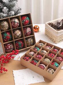 6cm/8cm Foam Christmas Ball Ornaments, With High-End Texture, Plaid Christmas Tree Decorations That Create A Warm Decorative Atmosphere And Can Be Used As Christmas Tabletop And Fireplace Decorations.