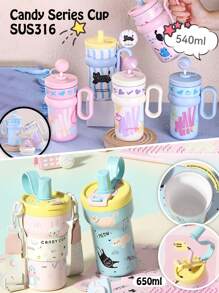 1 PIEZA, Taza aislada SUS316 de alto valor estético para niñas, botella de agua portátil, botella de gran capacidad linda