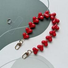 Fashion Solid Color Acrylic Peach Mobile Phone Lanyard Valentine's Day Heart Handmade Beaded Phone Strap