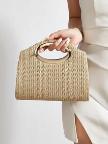 AIBBYDAR 卡其色时尚编织手提包，女士百搭单肩包，适合度假、海滩、商务通勤、休闲、简约等各种场合。 - 卡其色 - 查看 2