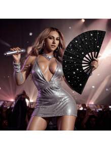 1 件手扇，闪亮纯色折叠扇。可折叠手扇，- 狂欢扇 - 优质面料大折叠扇，排舞，太极舞扇，尼龙布复古面料扇，舞台表演折叠扇，DIY 涂鸦纯色扇，适合男士/女士，节日，舞蹈，礼物