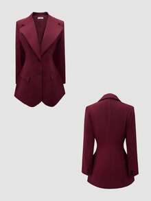 女士优雅西装外套，适合商务休闲、通勤、日常办公、约会、度假、派对等场合，春季必备。 - 酒紅色 - 查看 6