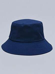 1pc Unisex Solid Color Bucket Hat With Drawstring, Outdoor Travel Hiking Casual Lightweight Fashionable Sports Sun Hat, Suitable For All Ages, Summer Sun Protection - Navy Blue - View 2