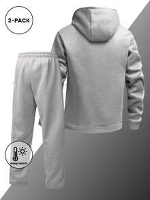 2 piezas Conjunto de chándal casual para hombre con sudadera con cremallera de unicolor y pantalones rectos, adecuado para primavera y otoño, versátil, gran regalo para el novio